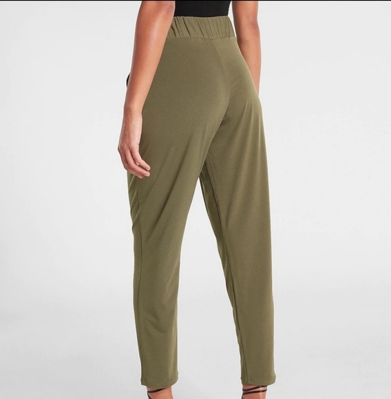 Express Ankle Mid Rise Green Paperbag Pants Small - Picture 2 of 9